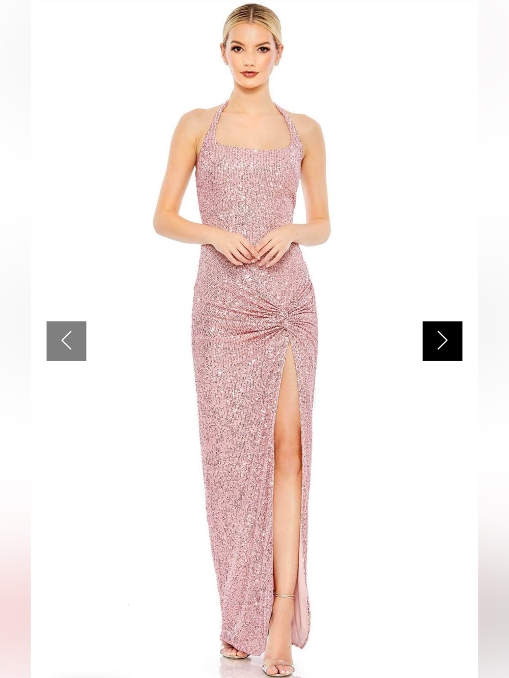 Ieena for Mac Duggal 11279 Sequined Halter Strap Low Side Knot Gown